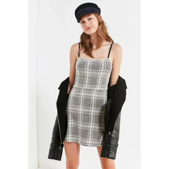 Urban Outfitters | Dresses | Urban Outfitters Black White Cher Plaid  Straightneck Mini Dress In Size Xs | Poshmark